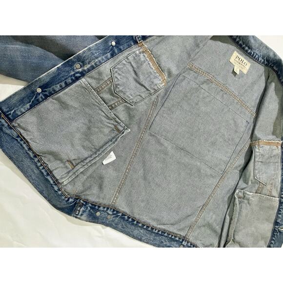 Polo Ralph Lauren Trucker Jacket Denim & Supply Men Sm Women Lg Back Flag Patch - Picture 8 of 9